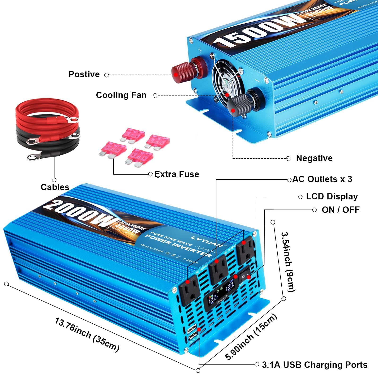 Amazon.co.jp: LVYUAN 2000ワット 純正正弦波インバーター 12V~110V